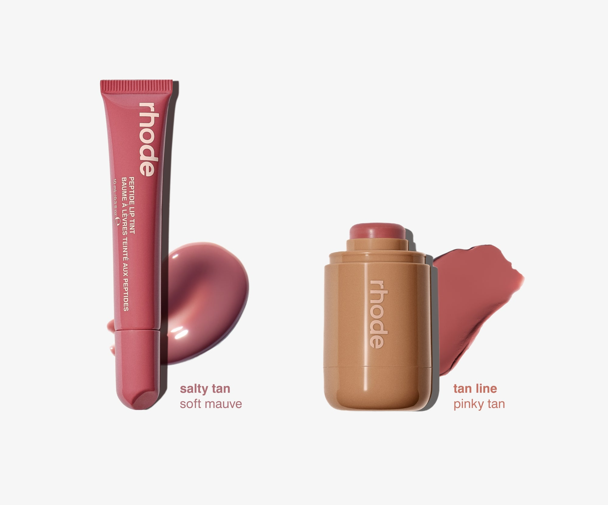RHODE THE DUOS POCKET BLUSH + PEPTIDE LIP TINT  TAN LINE + SALTY TAN -  A PINKY TAN PAIR