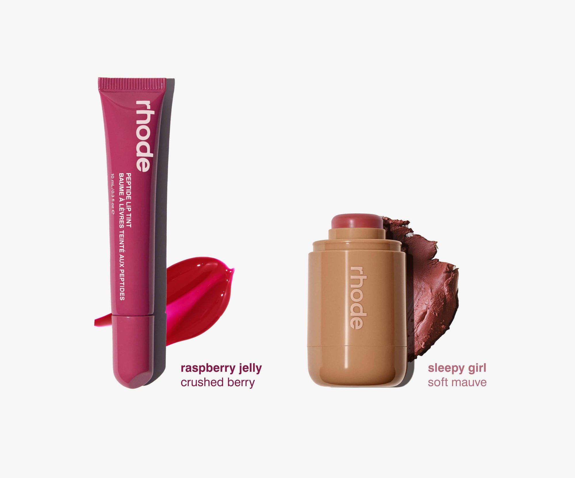 RHODE THE DUOS POCKET BLUSH + PEPTIDE LIP TINT  SLEEPY GIRL + RASPBERRY JELLY -  A BERRY MAUVE PAIR