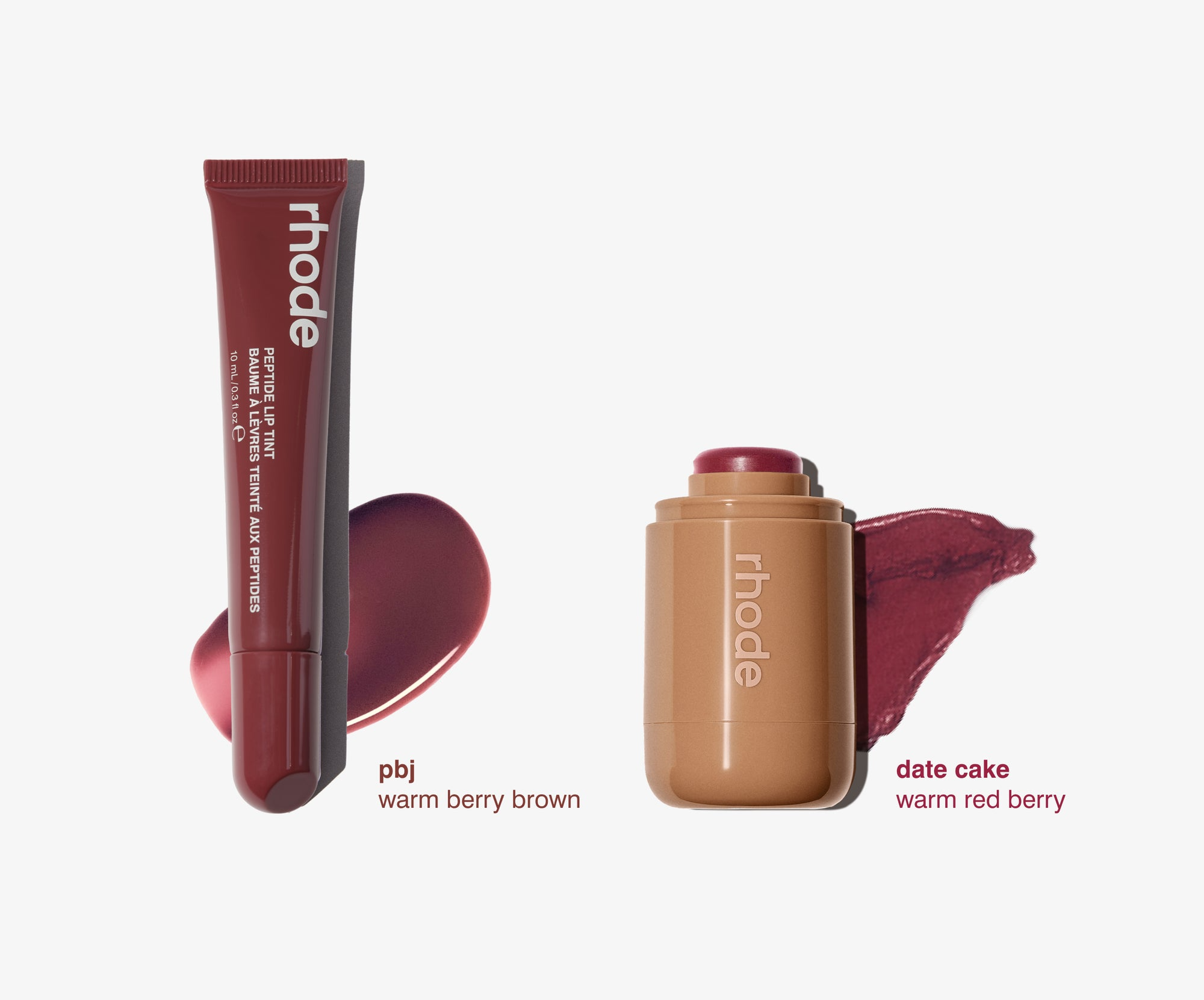RHODE THE DUOS POCKET BLUSH + PEPTIDE LIP TINT  DATE CAKE + PBJ -  A WARM BERRY PAIR