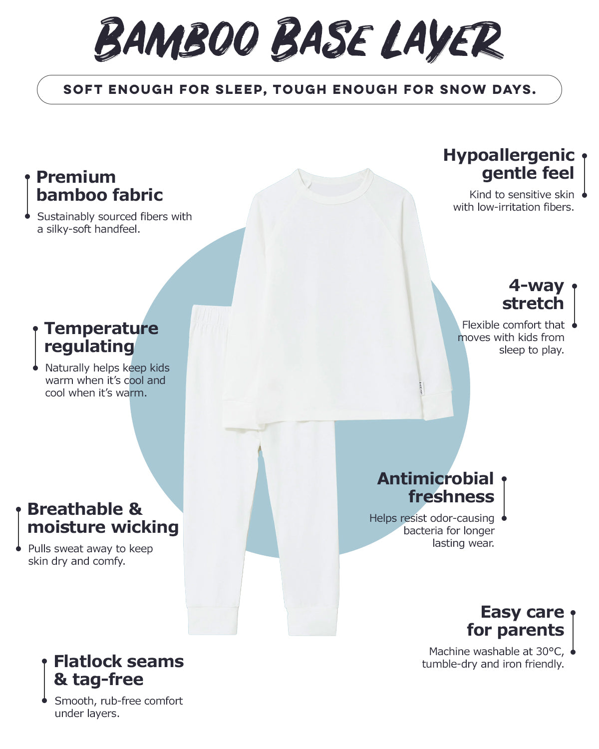 ROARSOME BAMBOO BASE LAYER - FROST WHITE