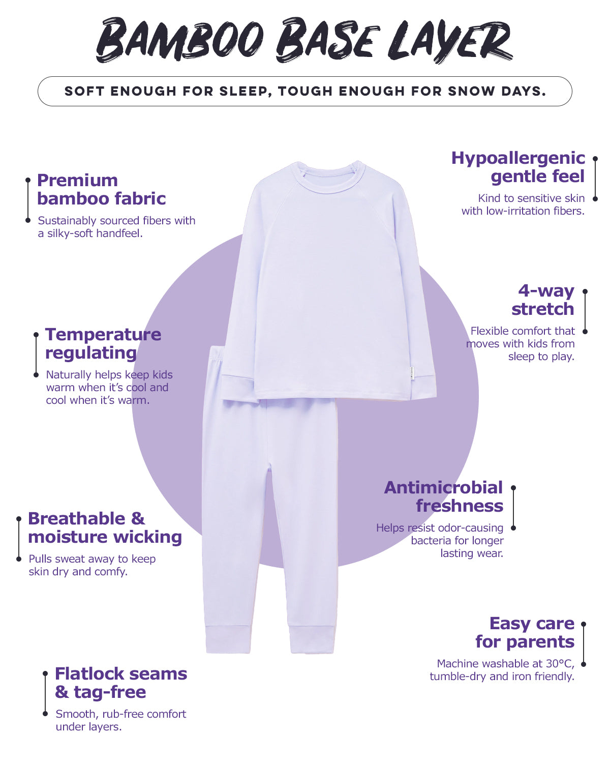 ROARSOME BAMBOO BASE LAYER - DUSK LILAC