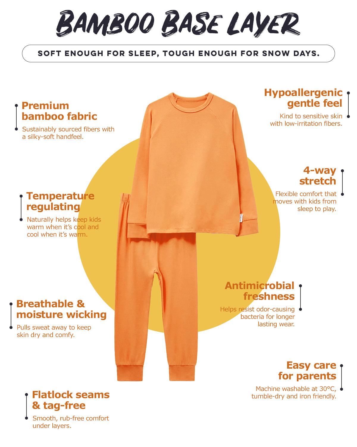 ROARSOME BAMBOO BASE LAYER - SUNSET ORANGE