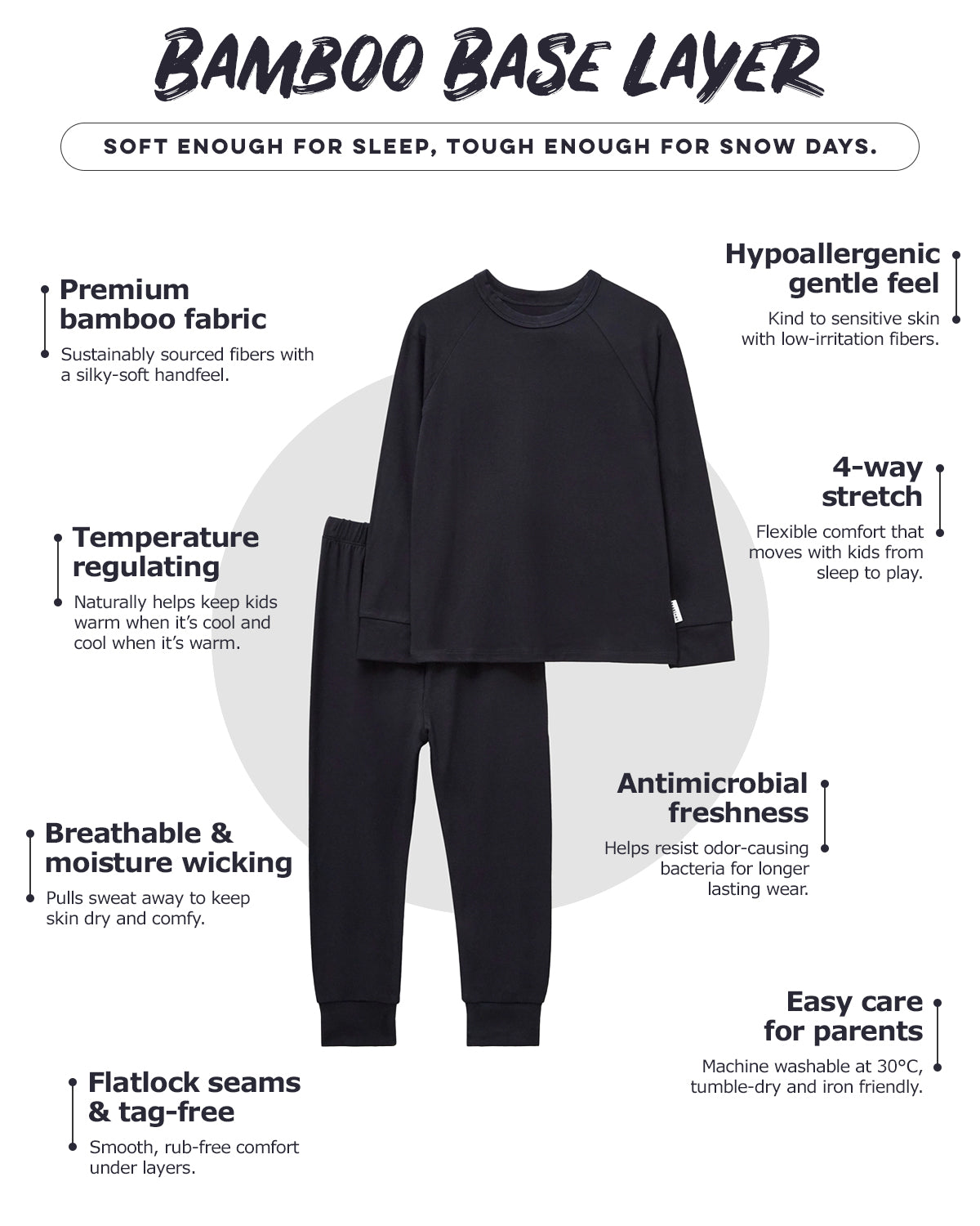 ROARSOME BAMBOO BASE LAYER - MIDNIGHT BLACK