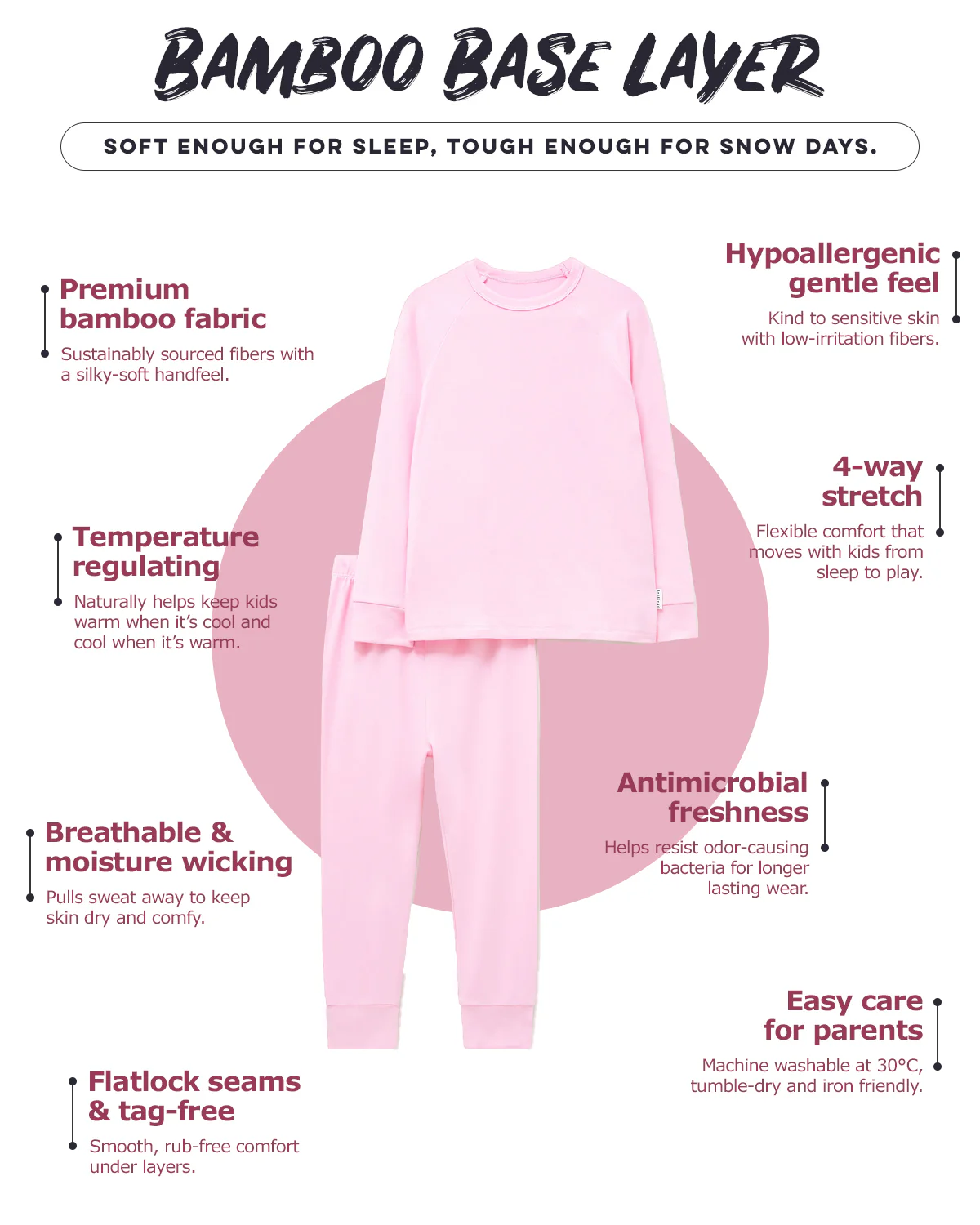 ROARSOME BAMBOO BASE LAYER - FROST PINK
