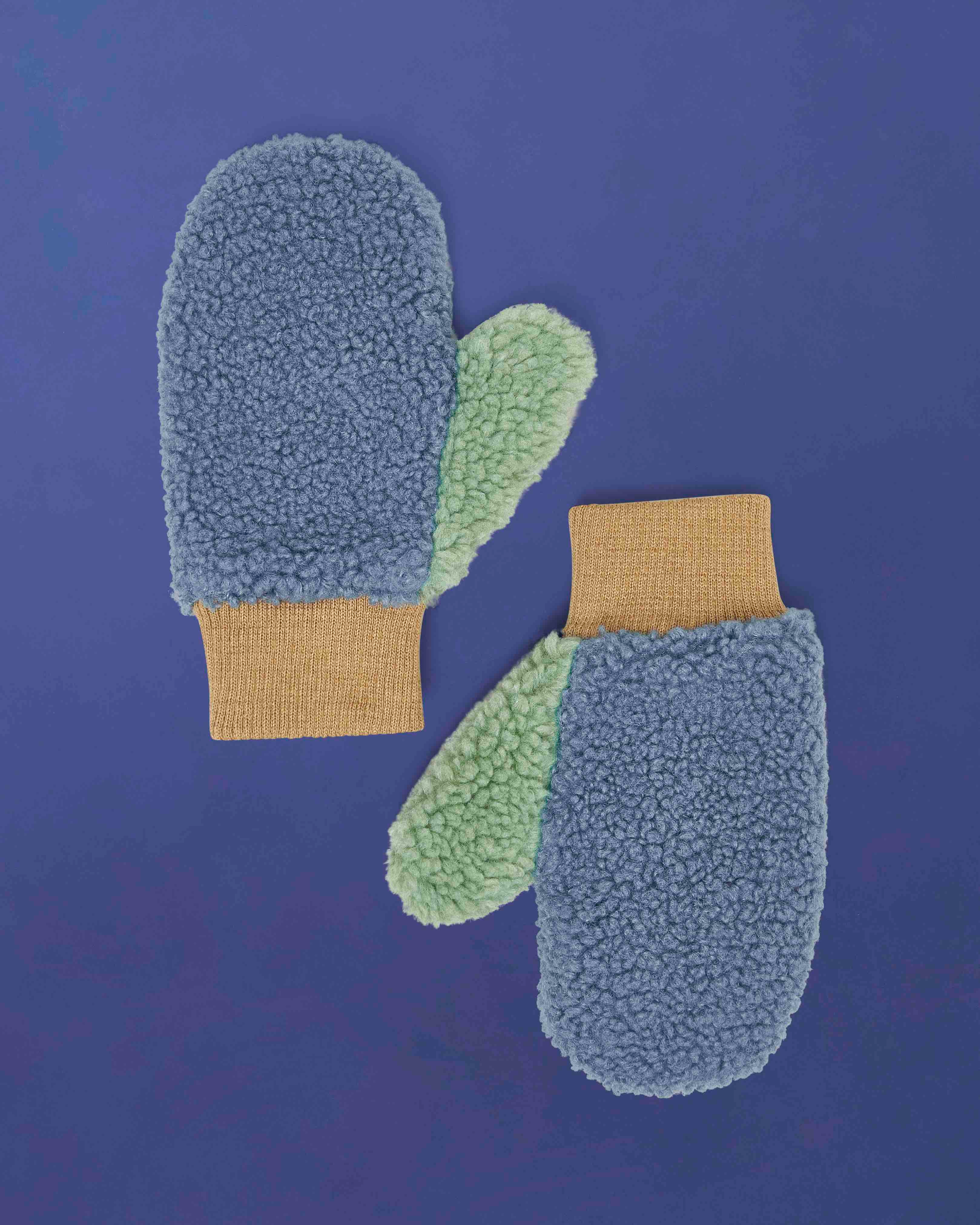 ROARSOME FLEECE MITTENS - BLUE/BEIGE