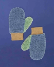 ROARSOME FLEECE MITTENS - BLUE/BEIGE