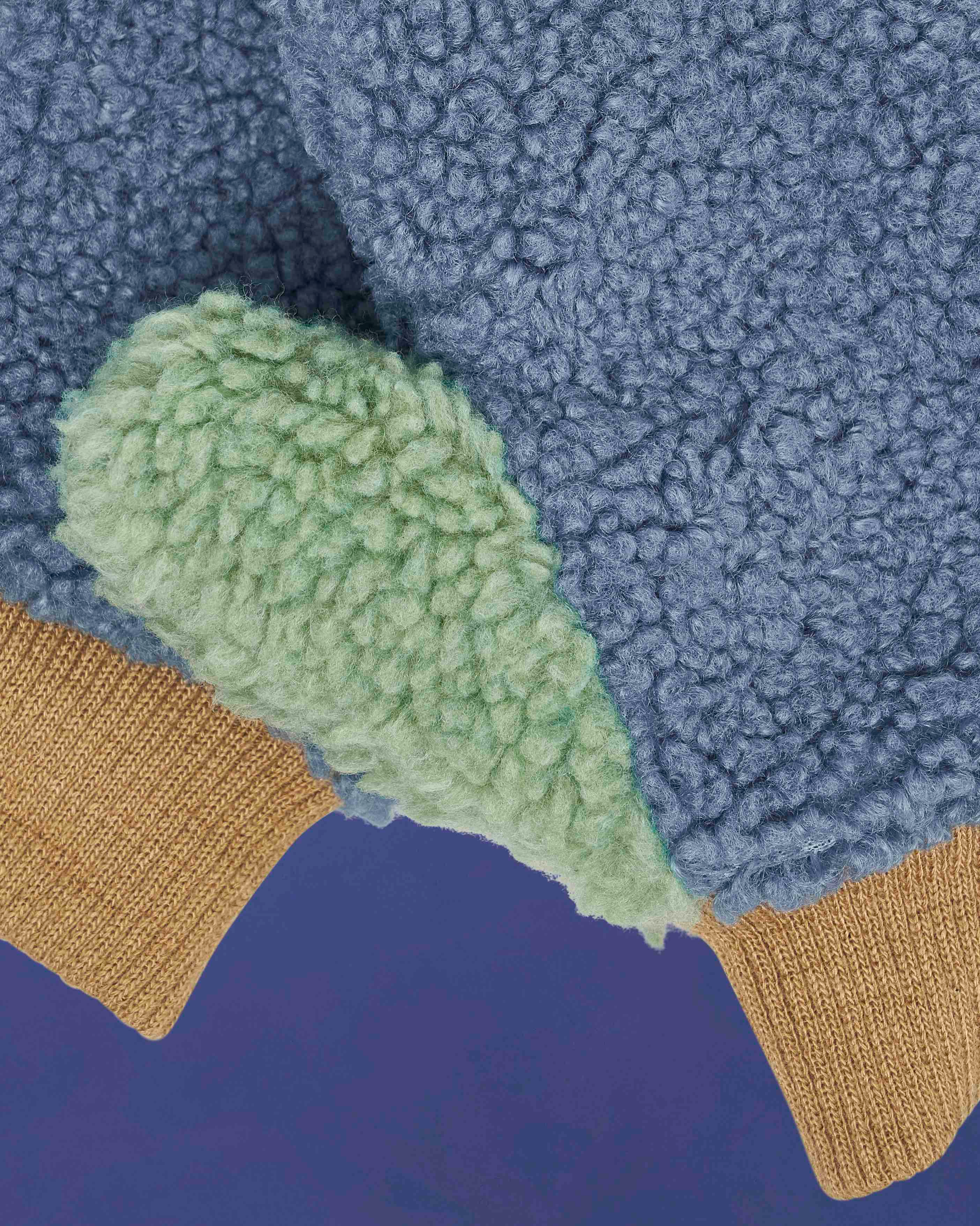 ROARSOME FLEECE MITTENS - BLUE/BEIGE