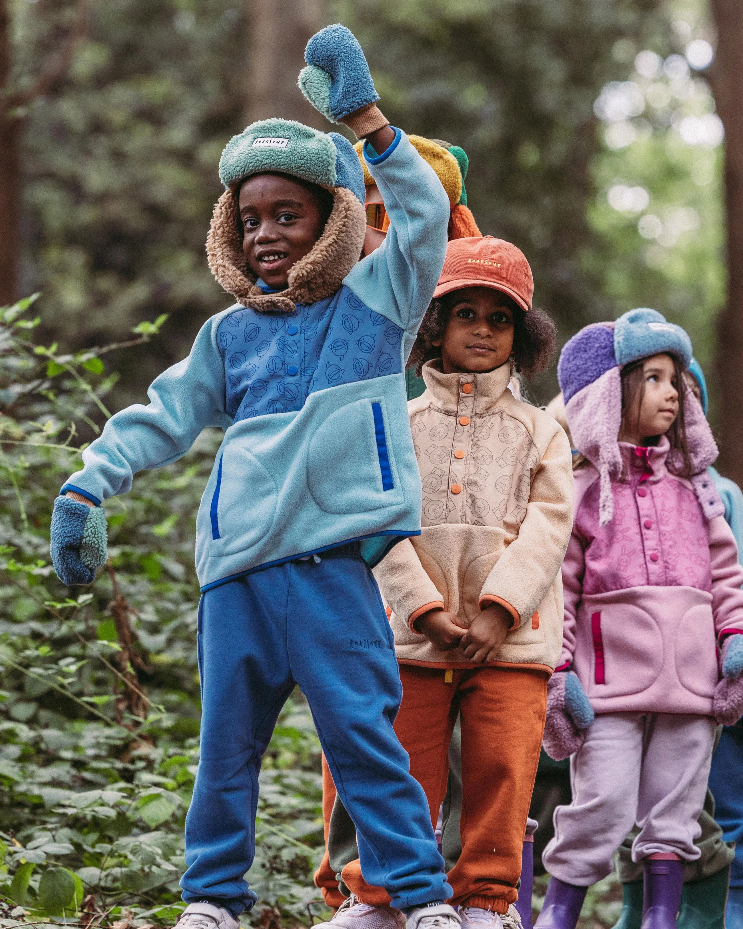 ROARSOME FLEECE MITTENS - BLUE/BEIGE