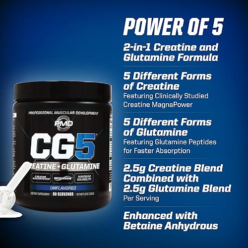 PMD SPORTS CG5 CREATINE L GLUTAMINE POWDER BOOST MUSCLE, RECOVERY WORKOUT PERFORMANCE, 30 SERVINGS