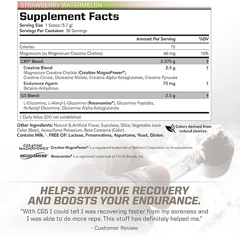 PMD SPORTS CG5 CREATINE L GLUTAMINE POWDER, STRAWBERRY WATERMELON, 30 SERVINGS, MUSCLE RECOVERY