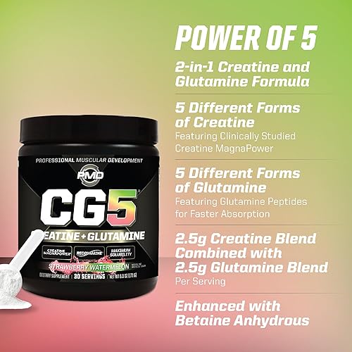 PMD SPORTS CG5 CREATINE L GLUTAMINE POWDER, STRAWBERRY WATERMELON, 30 SERVINGS, MUSCLE RECOVERY