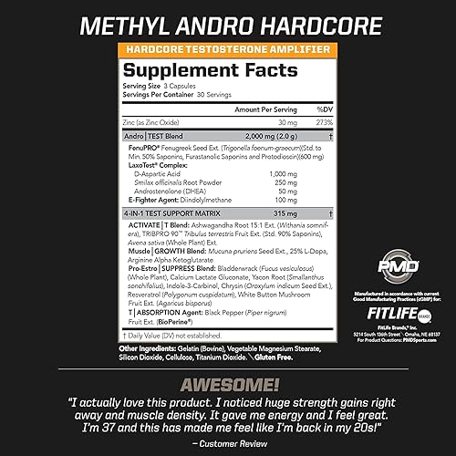 PMD METHYL ANDRO HARDCORE - TESTOSTERONE SUPPORT FOR LEAN MUSCLE STRENGTH - 90 CAPSULES