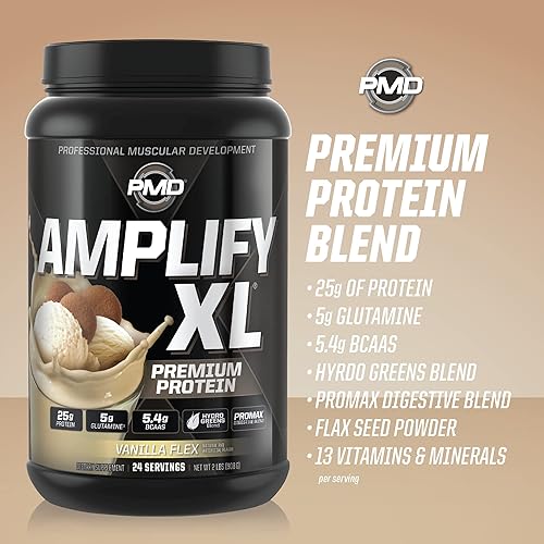 PMD SPORTS AMPLIFY XL WHEY PROTEIN WITH HYDRO GREENS, GLUTAMINE SUPERFOODS - VANILLA, 24 SERVINGS