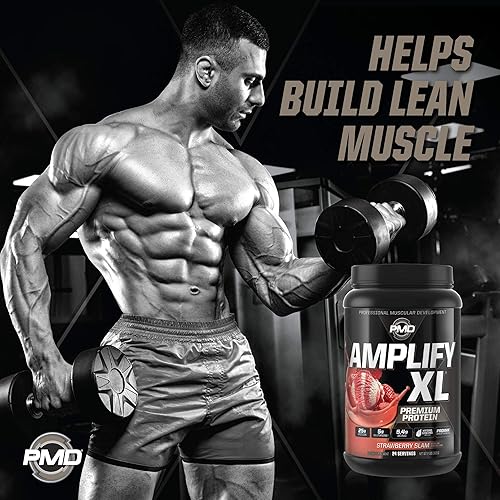 PMD SPORTS AMPLIFY XL WHEY PROTEIN WITH HYDRO GREENS, GLUTAMINE SUPERFOODS - STRAWBERRY, 24 SERVINGS