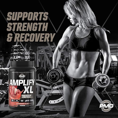 PMD SPORTS AMPLIFY XL WHEY PROTEIN WITH HYDRO GREENS, GLUTAMINE SUPERFOODS - STRAWBERRY, 24 SERVINGS