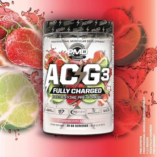 PMD SPORTS ACG3 FULLY CHARGED PRE WORKOUT POWDER - STRAWBERRY MARGARITA, ENERGY FOCUS BOOST