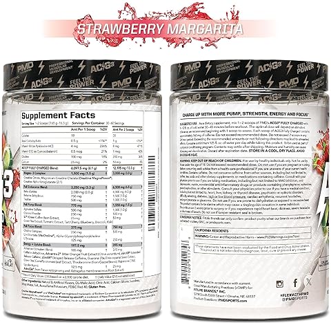 PMD SPORTS ACG3 FULLY CHARGED PRE WORKOUT POWDER - STRAWBERRY MARGARITA, ENERGY FOCUS BOOST