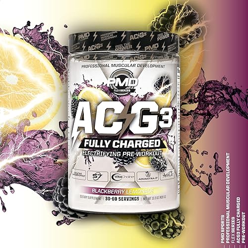 PMD SPORTS ACG3 FULLY CHARGED PRE WORKOUT POWDER BLACKBERRY LEMONADE - ENERGY, FOCUS PUMP