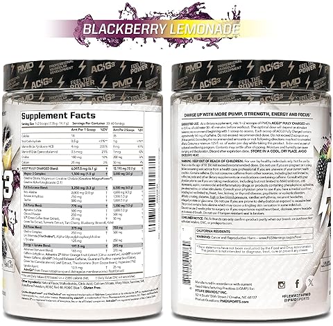 PMD SPORTS ACG3 FULLY CHARGED PRE WORKOUT POWDER BLACKBERRY LEMONADE - ENERGY, FOCUS PUMP