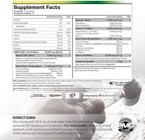 PMD SPORTS PUMP FUEL CAFFEINE FREE PRE WORKOUT POWDER WITH CREATINE, ARGININE BETA ALANINE, LEMON LI