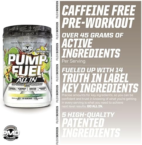 PMD SPORTS PUMP FUEL CAFFEINE-FREE PRE WORKOUT POWDER WITH CREATINE BETA ALANINE, 20 SERVINGS