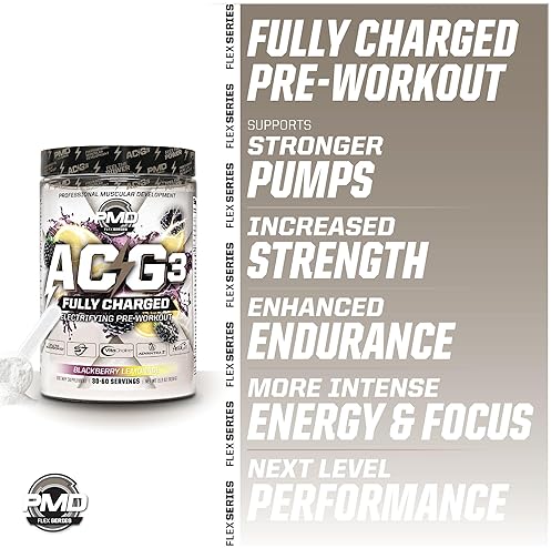 PMD SPORTS ACG3 FULLY CHARGED PRE WORKOUT POWDER - ENERGY, FOCUS ENDURANCE BOOST - BLACKBERRY LEMONA