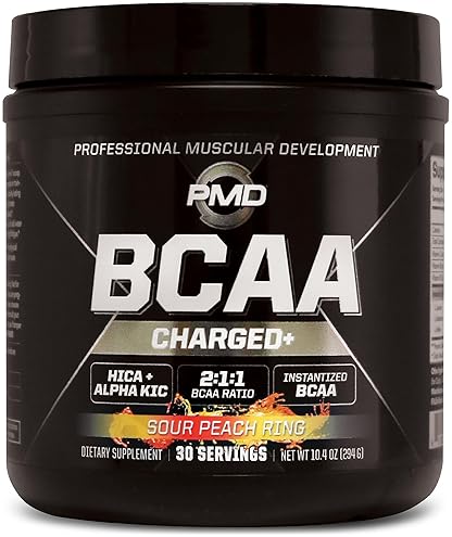 PMD SPORTS BCAA CHARGED SOUR PEACH RING AMINO ACID DRINK MIX FOR MUSCLE ENERGY, 30 SERVINGS