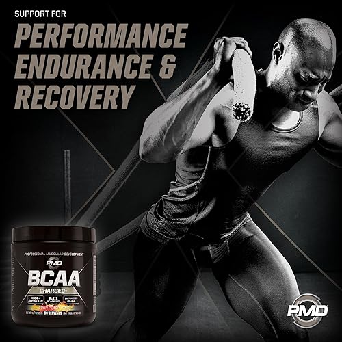 PMD SPORTS BCAA CHARGED SOUR PEACH RING AMINO ACID DRINK MIX FOR MUSCLE ENERGY, 30 SERVINGS