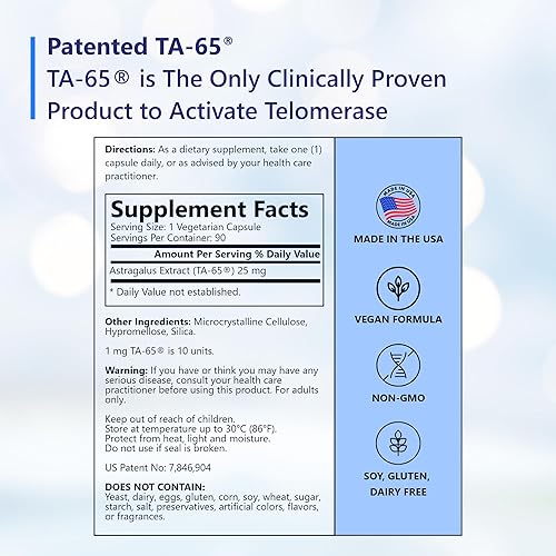 TA-65 TELOMERE ACTIVATION SUPPLEMENT BY T.A. SCIENCES 2.5X POTENCY, 90 CAPSULES PACK