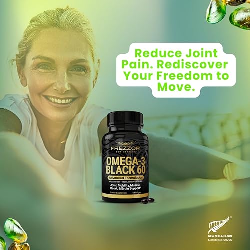 FREZZOR OMEGA 3 BLACK GREEN LIPPED MUSSEL OIL CAPSULES FOR JOINT CARE, 60 SOFTGELS, NO FISHY AFTERTA