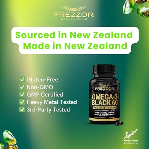 FREZZOR OMEGA 3 BLACK GREEN LIPPED MUSSEL OIL CAPSULES FOR JOINT CARE, 60 SOFTGELS, NO FISHY AFTERTA