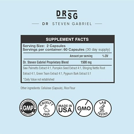 DRSG DR. STEVEN GABRIEL NATURAL DHT BLOCKER - DOCTOR-FORMULATED HAIR GROWTH SUPPLEMENTS FOR THICKER, FULLER-LOOKING HAIR, SAW PALMETTO, STINGING NETTLE, PYGEUM BARK, PUMPKIN SEED OIL CAPSULES (60 CAPS)