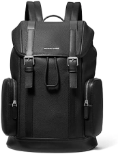 MICHAEL KORS MENS CITY BUCKLE BLACK BACKPACK WITH SILVER TONE HARDWARE STYLISH DURABLE