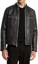 MICHAEL KORS MENS LEATHER RACER JACKET WITH DOUBLE ZIP POCKET STYLISH DURABLE DESIGN