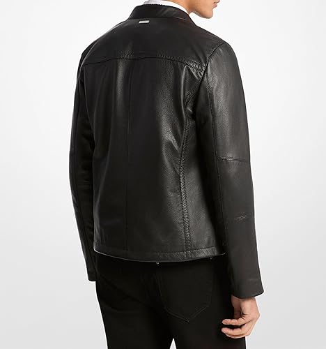 MICHAEL KORS MENS LEATHER RACER JACKET WITH DOUBLE ZIP POCKET STYLISH DURABLE DESIGN