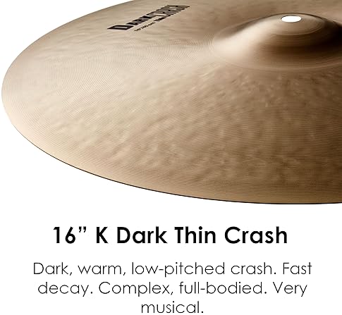 ZILDJIAN K SERIES DARK 16 INCH THIN CRASH CYMBAL PROFESSIONAL DRUM CYMBAL FOR DRUMMERS