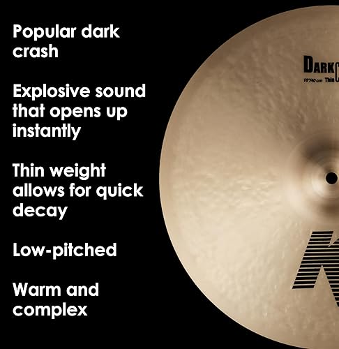 ZILDJIAN K SERIES DARK 16 INCH THIN CRASH CYMBAL PROFESSIONAL DRUM CYMBAL FOR DRUMMERS