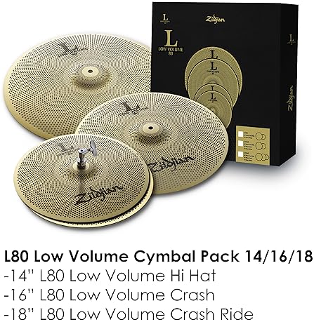 ZILDJIAN L80 LOW VOLUME LV468 DRUM CYMBAL SET - 14 HI-HATS, 16 CRASH, 18 CRASH RIDE