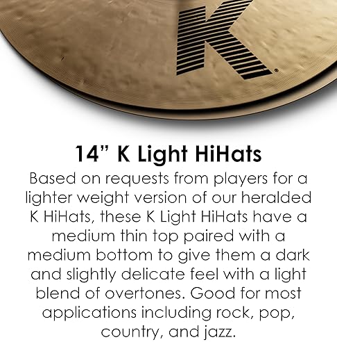 ZILDJIAN K LIGHT HI-HAT CYMBALS PROFESSIONAL DRUM CYMBALS FOR DRUMMERS