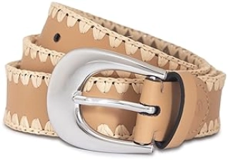 MICHAEL KORS WOMENS 1.2 INCH RAFFIA LEATHER ADJUSTABLE BELT STYLISH EVERYDAY ACCESSORY