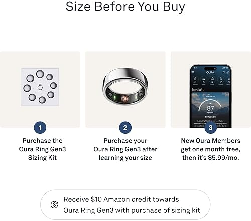 OURA RING GEN3 HORIZON SILVER SIZE 8 SMART RING WITH SIZING KIT SLEEP FITNESS TRACKER