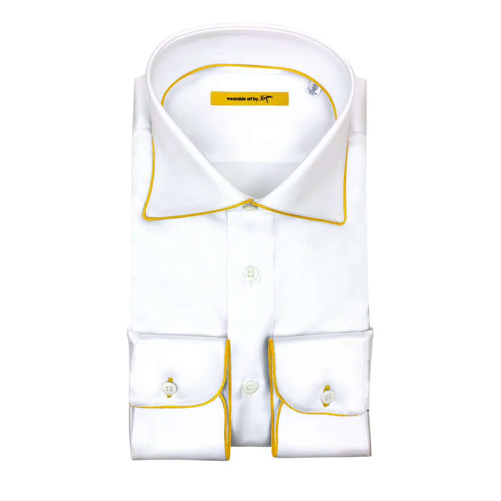 BIJAN SHIRTS  DRESS SHIRT WITH BIJAN YELLOW PIPING DETAIL