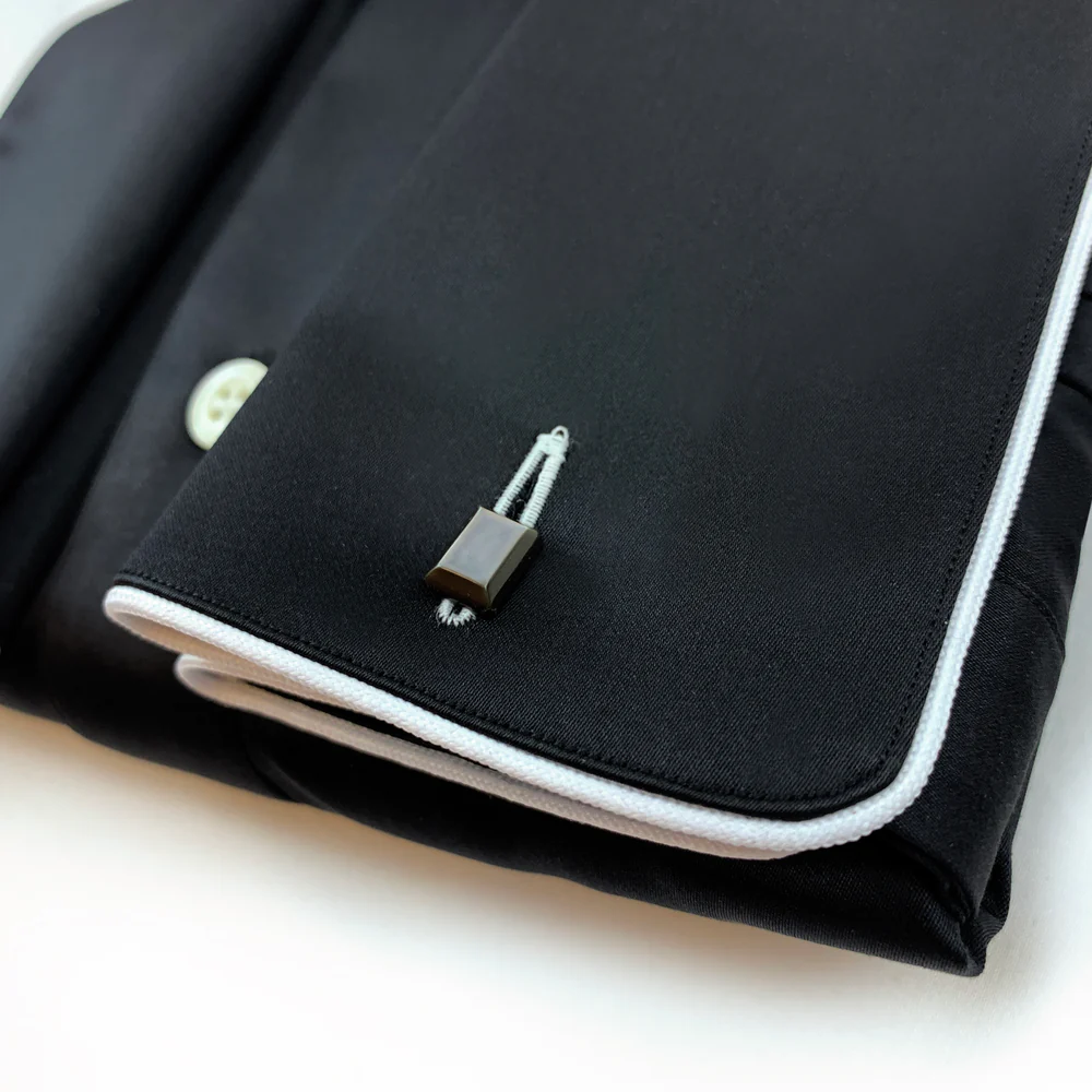 BIJAN FRENCH CUFF DRESS SHIRT WITH WHITE PIPING DETAIL