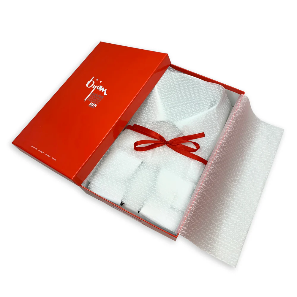 BIJAN FRENCH CUFF DRESS SHIRT WITH WHITE PIPING DETAIL