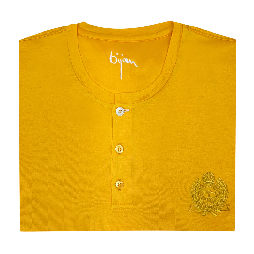 BIJAN T-SHIRTS  YELLOW ROUND NECK SHORT SLEEVE T-SHIRT WITH 3 BUTTONS
