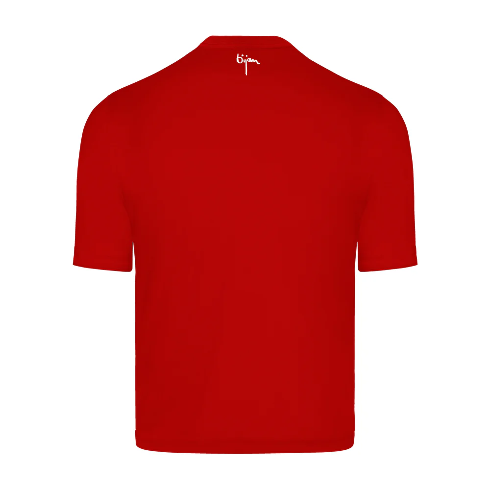 BIJANRED  RED ROUND NECK SHORT SLEEVE T-SHIRT WITH 3 BUTTONS
