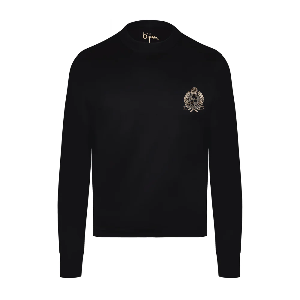 BIJAN BLACK WITH GOLD CREST LONG SLEEVE T-SHIRT