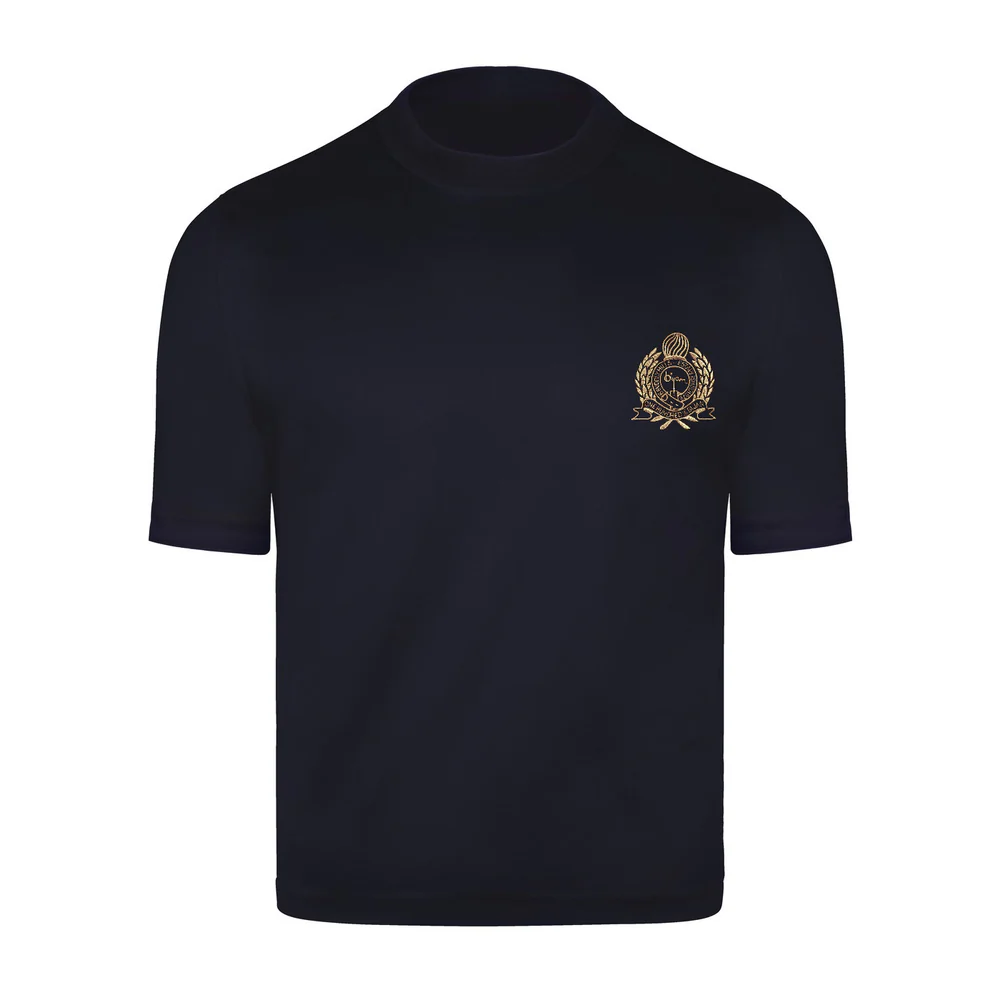 BIJAN T-SHIRTS  NAVY WITH METALLIC GOLD CREST SHORT SLEEVE T-SHIRT