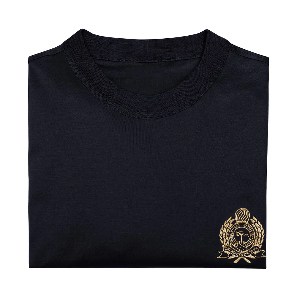 BIJAN T-SHIRTS  NAVY WITH METALLIC GOLD CREST SHORT SLEEVE T-SHIRT