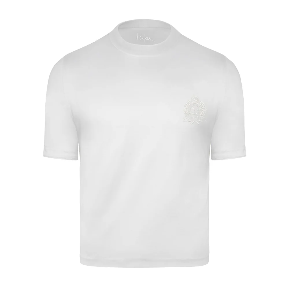 BIJAN T-SHIRTS  WHITE WITH WHITE CREST SHORT SLEEVE T-SHIRT